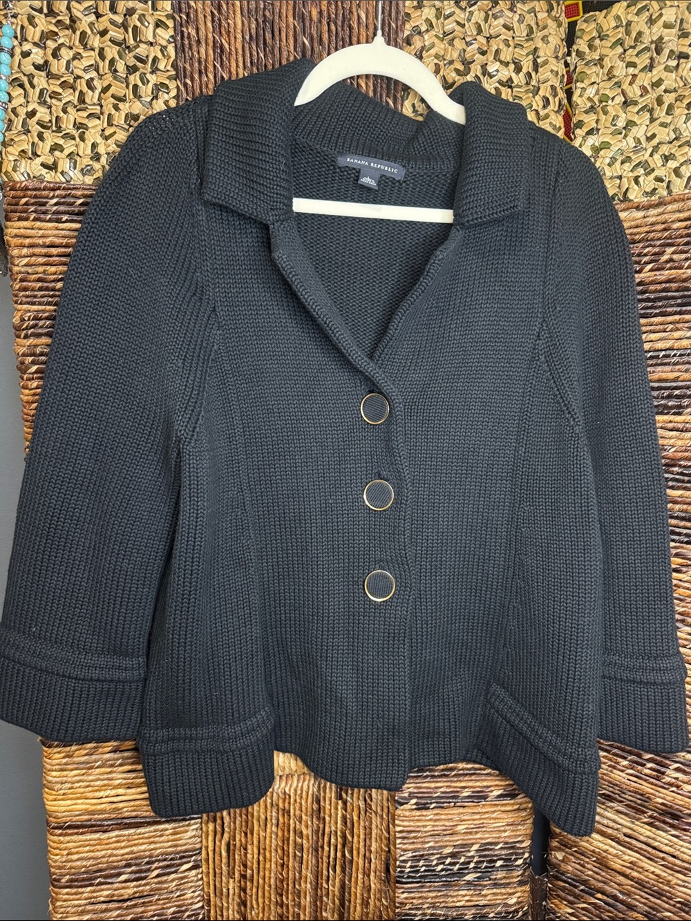 Banana Republic Women's Charcoal Knit Button Jacket Cardigan